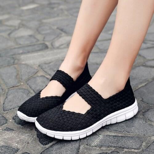 Women Shoes Lady Summer Slip On Flats Sneakers Breathable Lightweight Women Flat Shoes Manual Woven Shallow Women Casual Shoes