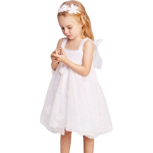 Girl’s Summer Solid Color Sleeveless Dress Butterfly Wings Children A-line Mesh Princess Dress