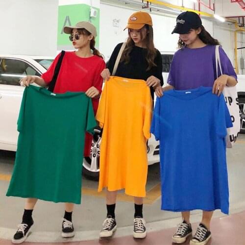 Kawaii Candy Color Basic T-Shirt Classic Cotton Solid Color Women Short-Sleeved Shirt Mid-Length Harajuku Sweet Womens Top Y2k