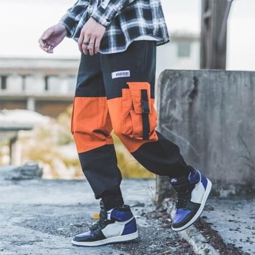 Cargo Track Pants Male Hit Colo Pockets Pants Men Trousers Elastic Waist Casual Fashion Joggers Sweatpants Clothing