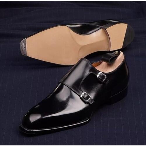 2021 new autumn and winter double button black shoes, versatile thick heel shoes, British style low heel Lefu shoes KA009