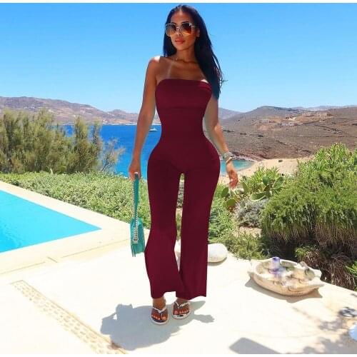 Solid Strapless Casual Bodycon Bandage Romper Women Sleeveless Off The Shoulder Jumpsuit Active Wear Workout One Piece Overall