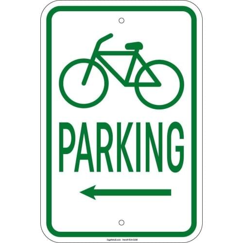 Tin Sign New Aluminum Metal Bicycle Parking w/Left Arrow Symbol Retro