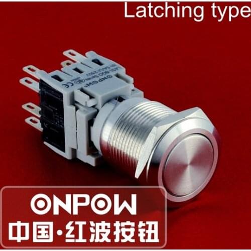ONPOW 19mm Waterproof IP65 Metal Latching on-off Stainless steel Anti-vandal Push Button Switch (LAS1-BGQ-11Z/22Z/33Z) CE,ROHS