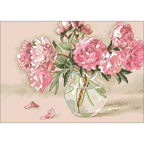 Peony water bottle patterns Counted Cross Stitch 11CT 14CT DIY wholesale Chinese Cross Stitch Kits Embroidery Needlework Sets