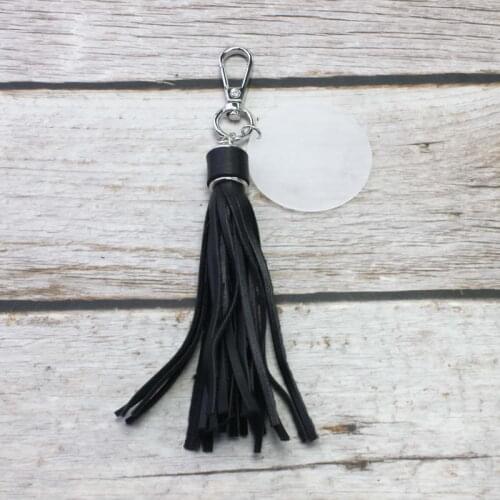 Clear Disc Monogram Blank PU Leather Tassel Keychain High Quality Women Key Chain Large Acrylic Round Charm Key Rings Wholesale