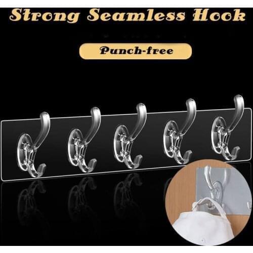 Transparent Non-marking Strong Sticking Hook Self Adhesive Door Wall Hangers Hooks For Silicone Storage Hanging Kitchen Magic Ba