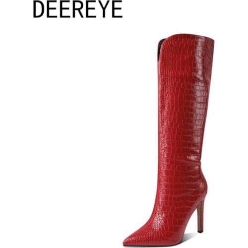 Multicolor Womens Velvet Winter Thin Heel High Female Knee Long Boots Slip On V-Shaped Pointed Toe 10CM Shoe Ladies