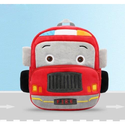 Cute Cartoon 3D Fire Truck 2-6 Years Old Kids School Bag Soft Plush A4 Size Capacity Gift for Toddler Children School Backpacks