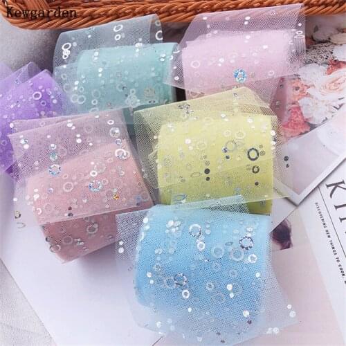 Kewgarden DIY Hair Bow Girl Hairpin Accessories 8cm Sequins Voile Ribbons Handmade Tape Packing Riband Wholesale 22 Yards