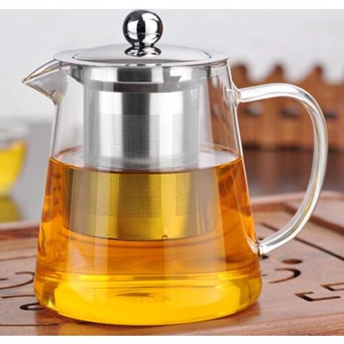 750/950ml Heat Resistant Glass Teapot Bamboo Lid Filter Liner Kettle With Stainless Steel Infuser For Loose Leaf Tea