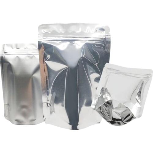 Thick Glossy Matte Silver Resealable Aluminum Foil Mylar Zip Lock Stand up Pouch Bags Resealable Food Storage Package Bag 50pcs