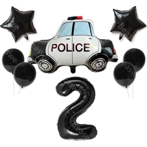 8pcs Police Balloons Set With 32inch Black Number Helium Balloons Baby Shower Boy Kids Birthday Party Decor Childrens Toy
