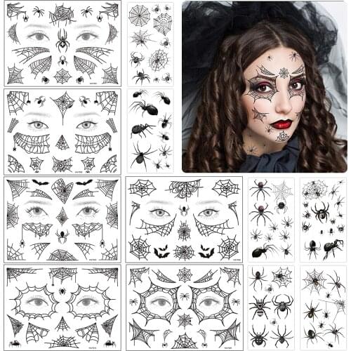 METABLE Spider Temporary Tattoo, 6pcs Spider Webs Makeup Stickers With 6pcs Spiders & Cobweb Temporary Tattoos