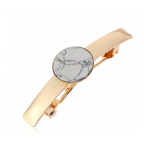 Light Yellow Gold Color Alloy Round White Howlite Stone Hair Jewelry Black Turquoises for Women Gift