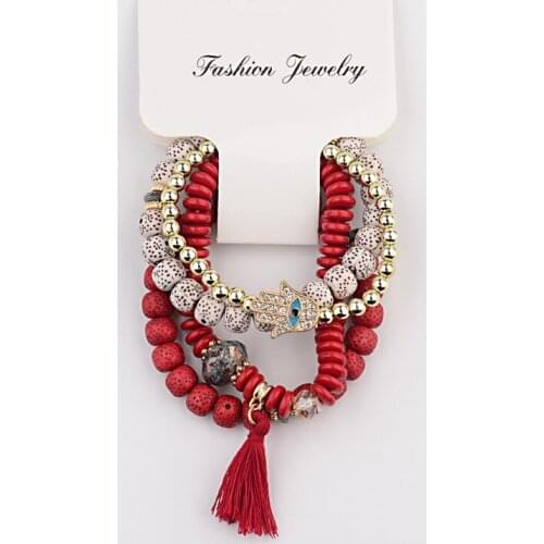 DOUVEI Natural Stone Beads Bracelets For Women Tassel Charm Bracelets & Bangles Set Boho Vintage Jewelry pulseras mujer moda