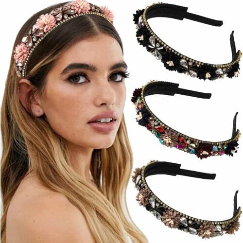 Haimeikang Luxurious Rhinestone Hair Bands For Women Wedding Flower Bezel Hair Hoop Girls Fashion Headbands Hair Accessories
