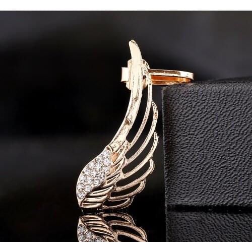ZLDYOU Fashion Women Stud Jewelry Crystal Ear Cuff Hollow Wing Girl Birthday Party Gifts Earcuff Gold Silver Plated Clip Earring