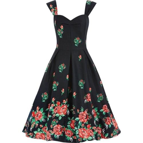 Plus Size Black Dress New Women Summer Floral Print Dress Retro Vintage 50s 60s Party Casual Dresses Ladies Elegant Dresses