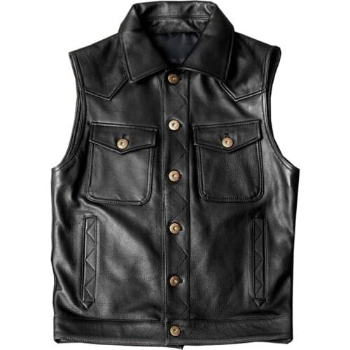 Cowhide Vest Coats Men Summer Autumn Genuine Leather Dress Suit Weskit Waistcoat For Man Single-breasted Vests Blazer Slim Fit