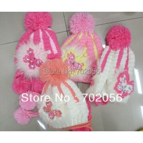 Winter girls rithinstone butterfly Crochet Hat Beanie Knitted hat gift cap 20pcs/lot #3316