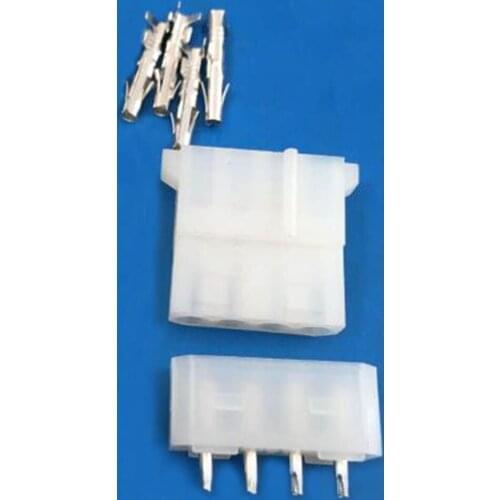 1SET 5.08mm 4 Pin White Transparent Nylon Female Connector+Straight pin welded plate+Terminal 8981 IDE Power Plug for 18-24AWG W