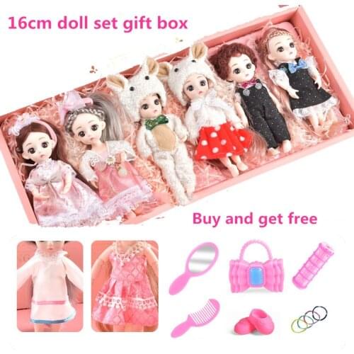 1 Box of 6pcs/set of 16cm BjD Doll 13pcs Movable Joint Simulation Doll Princess Play House Girl Toy Decoration Birthday Gift Box