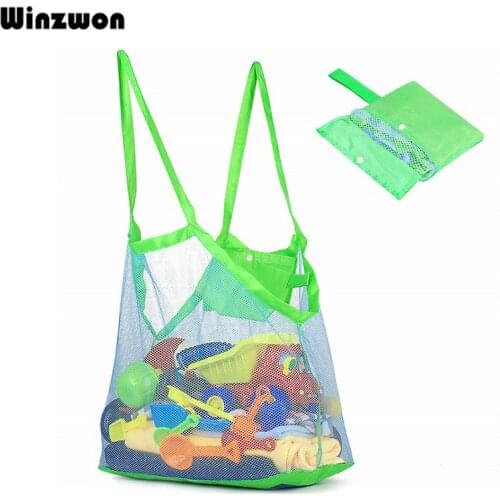 1Pcs Large Reusable Kids Toy Bag Folding Storage Bag Anti Sand Beach Bag Mesh Net Shopping Bag Water Resistant Grocery Bag