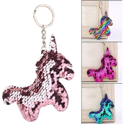 1PC Color Random Cute Glitter Animal Horse Pendant Keychain Sequins Key Ring Gifts Women Charms Car Bag Accessories Key Chain