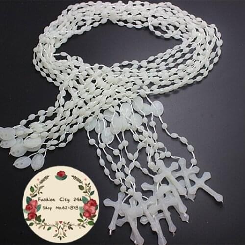 12pcs/pack fashion Luminous White Catholic Religious Prayer plastic beads(7*5mm) rosary necklaces,LKXL004