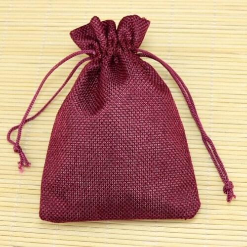 13*18cm 50pcs/lot dark red linen jute bags drawstring gift bag necklace Bracelet jewelry package bag Wedding packaging bag