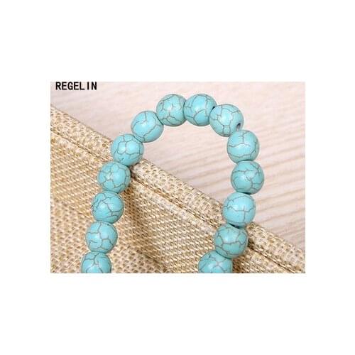REGELIN Turqoise Natural Stone Beads 4/6/8/10/12/14mm Blue Round Crystal Quartz Loose Beads DIY Bead Bracelet Craft Jewelry