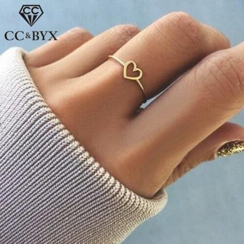 CC Simple Rings For Women Wedding Engagement Lovers Bridal Heart Hollow Ring Bijoux Femme Accessories Drop Shipping CC2154