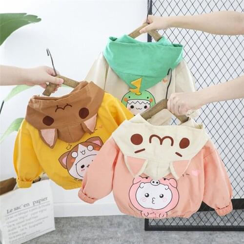 Cute Hooded Jackets For Girl 2021 Autumn Cartoon Print Coat Kids Thin Zipper Outerwear Children Cardigan Clothes Baby Boy Jacket