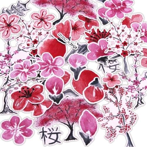 40Pcs Pink Sakura Stickers For Girls Gifts Japan Beauty Cherry Blossom Trees Stickers Scrapbooking Stationery Supplies DIY Craft