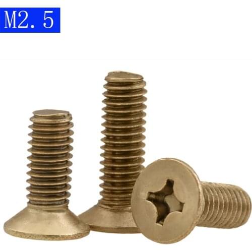 M2.5 - 0.45 ( 2.5mm ) Solid Brass Phillips FLAT HEAD Machine Screw DIN 965 Bolts ISO 7046 bolts Type H Recess