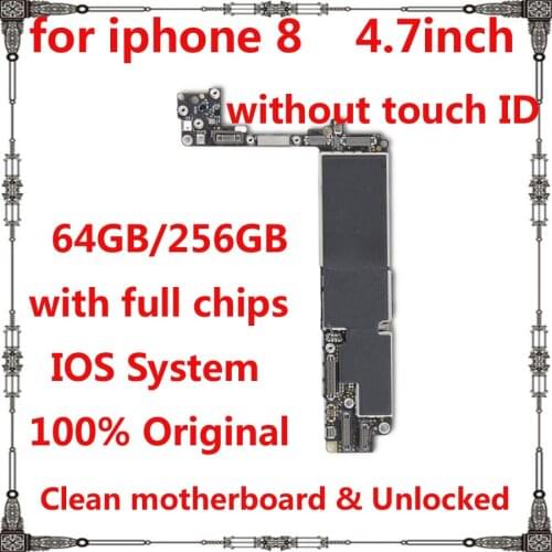 For iphone 8 100% Original unlocked motherboard 64gb 256gb full chips IOS System mainboard No touch ID Clean icloud Logic board