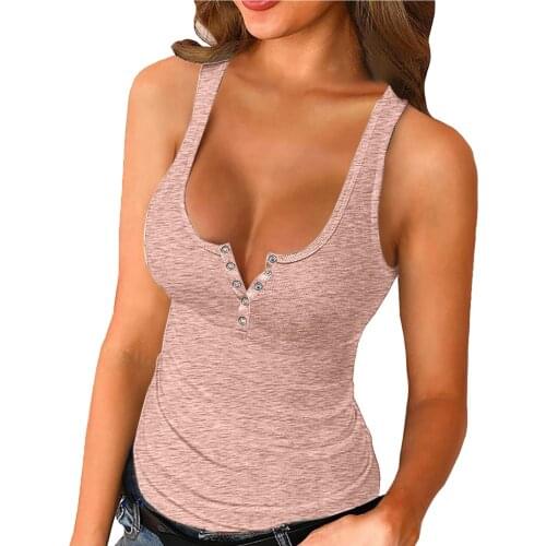 Fashion Sexy Summer Sleeveless Shirts Women Basic Sexy Slim Vest Summer Ladies Button Down Camis Tank Tops Blouses Et Chemises