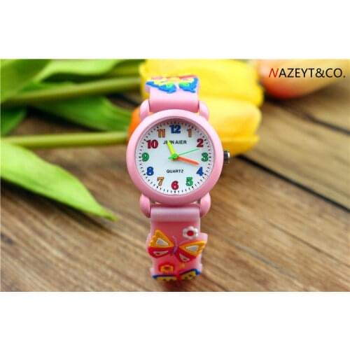 Cute 3D butterfly silica gel oil shell color scale quartz watch for elementary school students