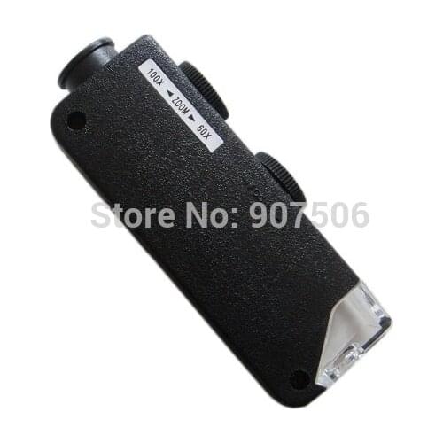 Mini Pocket Portable LED Lights 60X-100X Magnifier Microscope Hand Held Jeweler Magnifying UV money detector Glass Loupe