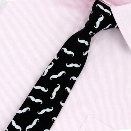 Fashion 6cm Slim Ties for Men Wedding Skinny Cotton Moustache Necktie Wedding Business Solid Color Beard Printed Brand Neckwear