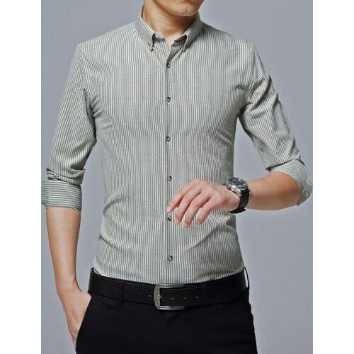 Casual Professional Tooling Plus Size XS-5XL Mens Business Casual Long-sleeved Shirt Classic Striped Mens Social Formal Shirt