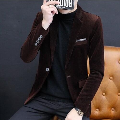 2021 mens new corduroy casual suit youth professional work single button blazer