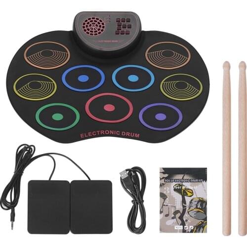 Electronic Drum Set USB Roll Up Drum Pad Kit 9 Drumpads Built-in Speaker with Sticks Foot Pedals Digital drum pad hot sell