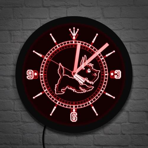 Scottie Dog LED Neon Effect Wall Clock LED Lighting Dog Breeds Home Decor Luminous Wall Clock For Scottish Terrier Gift