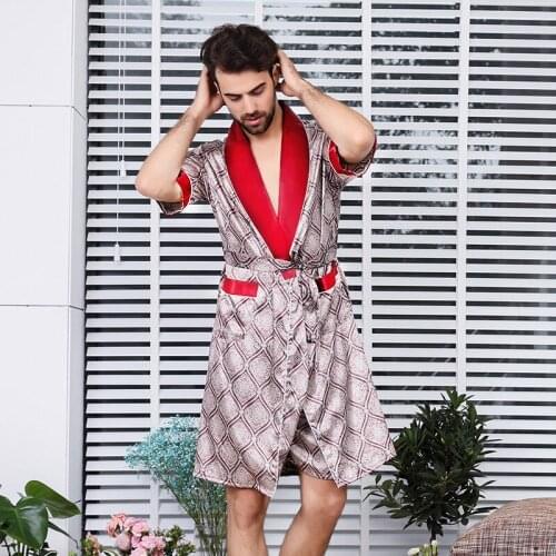 New Sexy Mens Robes Sleepwear Bathrobe Faux Silk Kimono Nightwear For Men Long Sleeve Comfort Silky Noble Dressing Gown