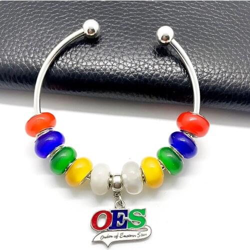New fashion Order of the Eastern Star OES society jewelry colorful big hole beads open wire bangle bracelet