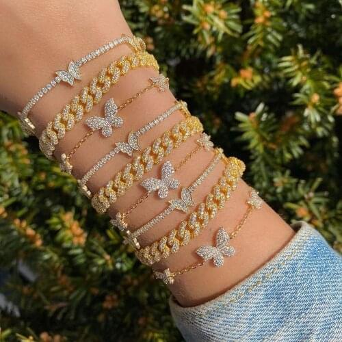 MINHIN Sweety Butterfly Decoration Charming Bracelet For Girl New Design 2mm cz tennis Chain Bracelet Perfect Banquet Accessory