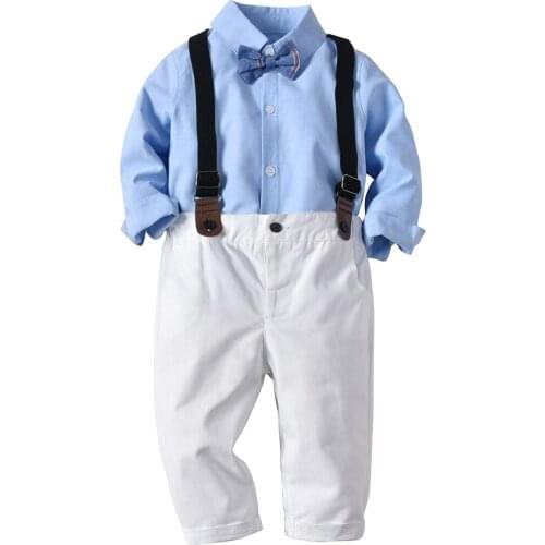 Oklady Children Gentry Suit Kids Long Sleeve Striped Shirt Bow Tie Trousers 3PCS Baby Boy Fashion Set Spring Autumn New Clothing