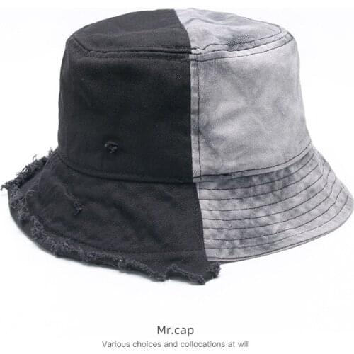 American Hole Bucket Hat Washed Tie Dye Irregular Fisherman Hat Female Panama Bob Stitching Edging Tassel Retro Basin Cap Man